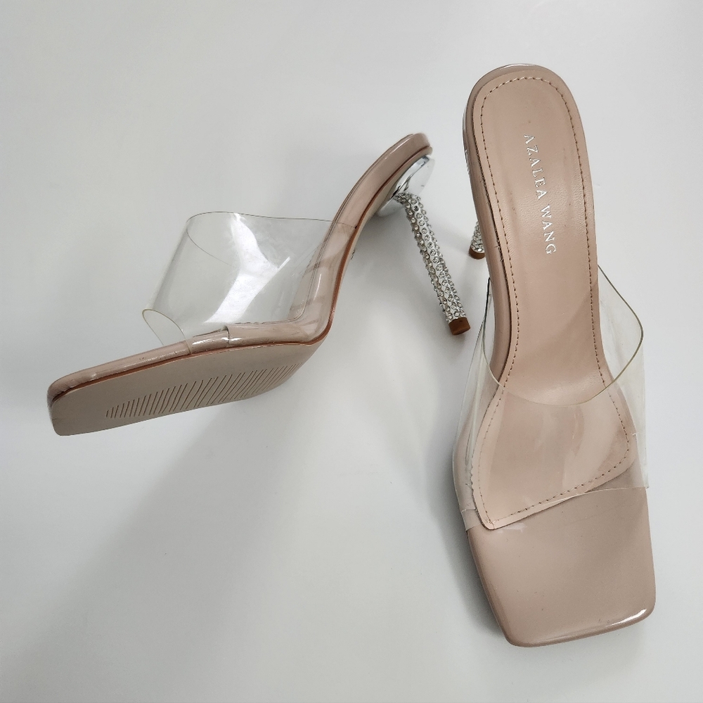 AZALEA WANG Clear Heel Sandal in Nude Women's Size 8